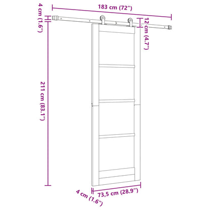 Schuifdeur Naturel en Zwart 73,5 x 211 cm Massief grenenhout