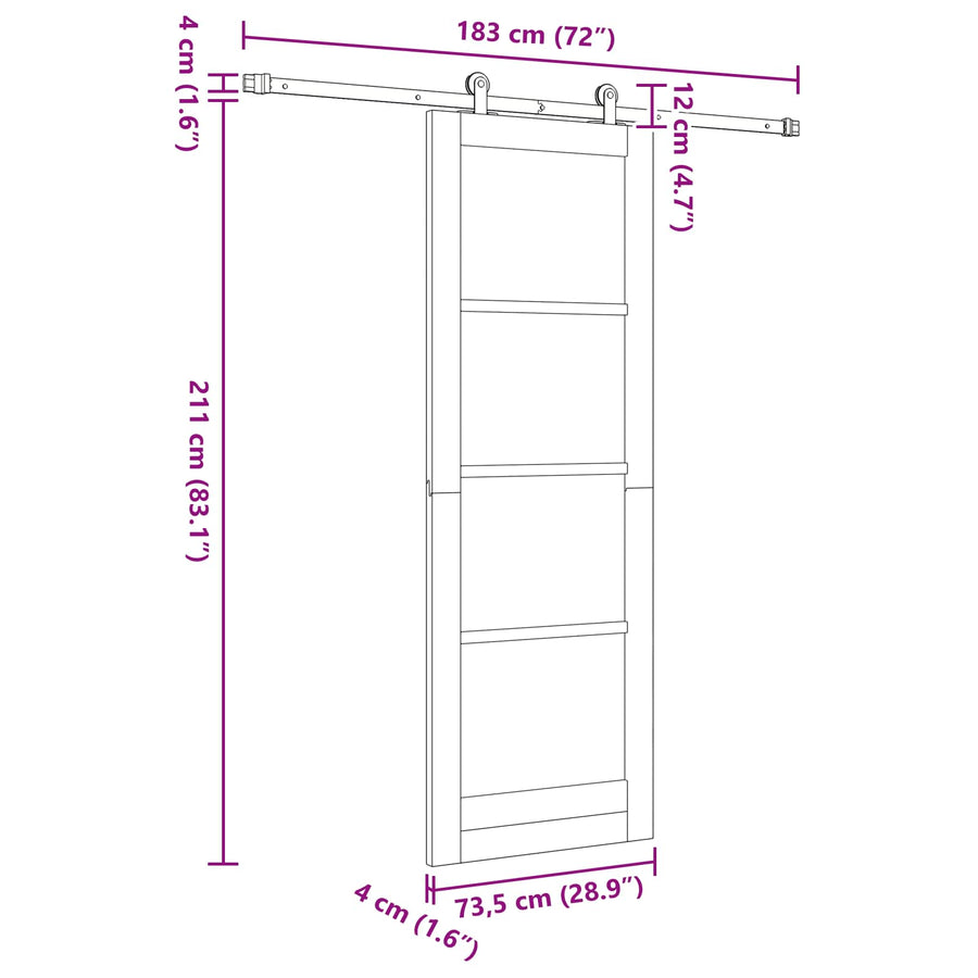 Schuifdeur Naturel en Zwart 73,5 x 211 cm Massief grenenhout