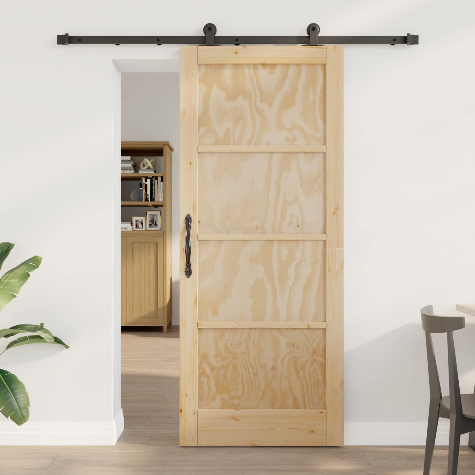Schuifdeur Naturel en Zwart 83 x 202 cm Massief grenenhout
