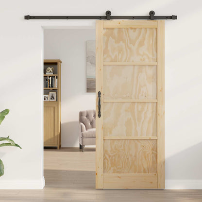 Schuifdeur Naturel en Zwart 83 x 202 cm Massief grenenhout