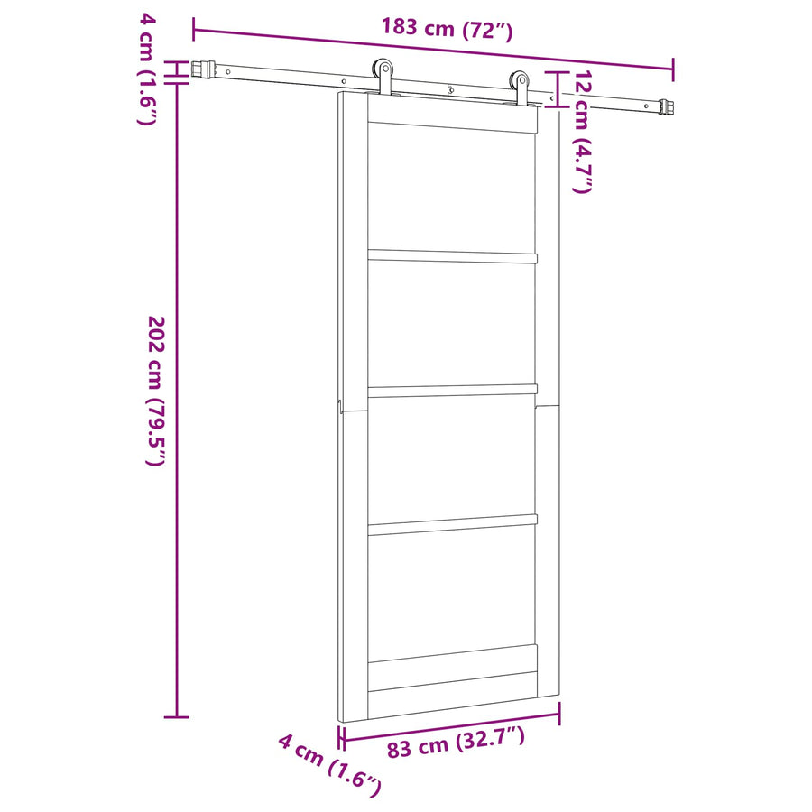 Schuifdeur Wit en zwart 83 x 202 cm Massief grenenhout