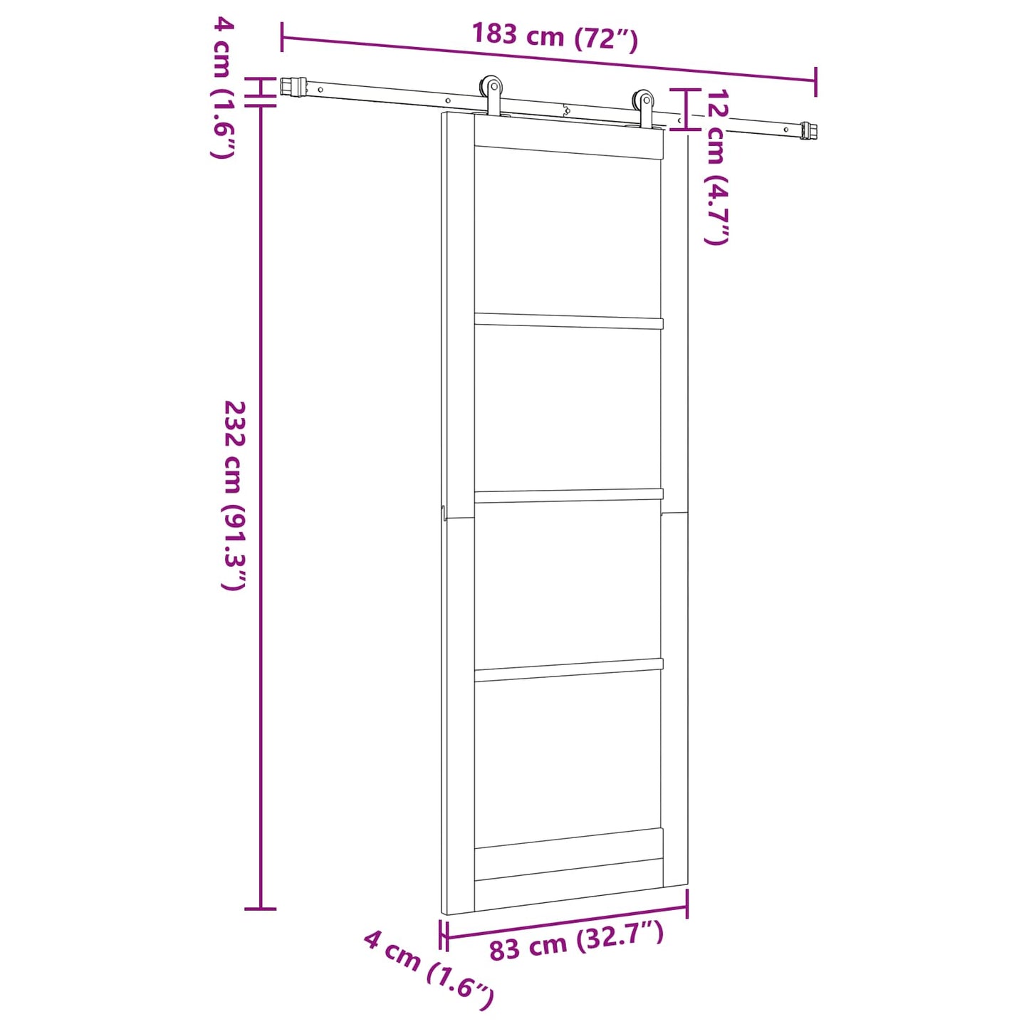 Schuifdeur Naturel en Zwart 83 x 232 cm Massief grenenhout
