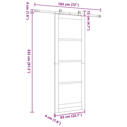 Schuifdeur Naturel en Zwart 83 x 232 cm Massief grenenhout
