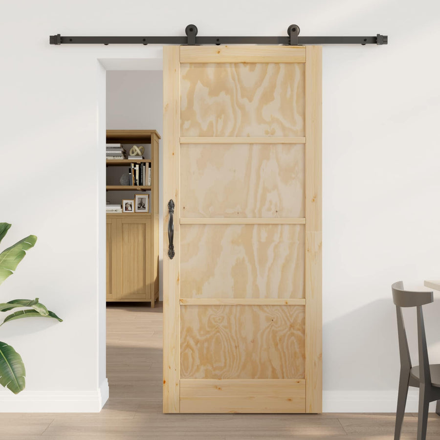 Schuifdeur Naturel en Zwart 86 x 198,5 cm Massief grenenhout