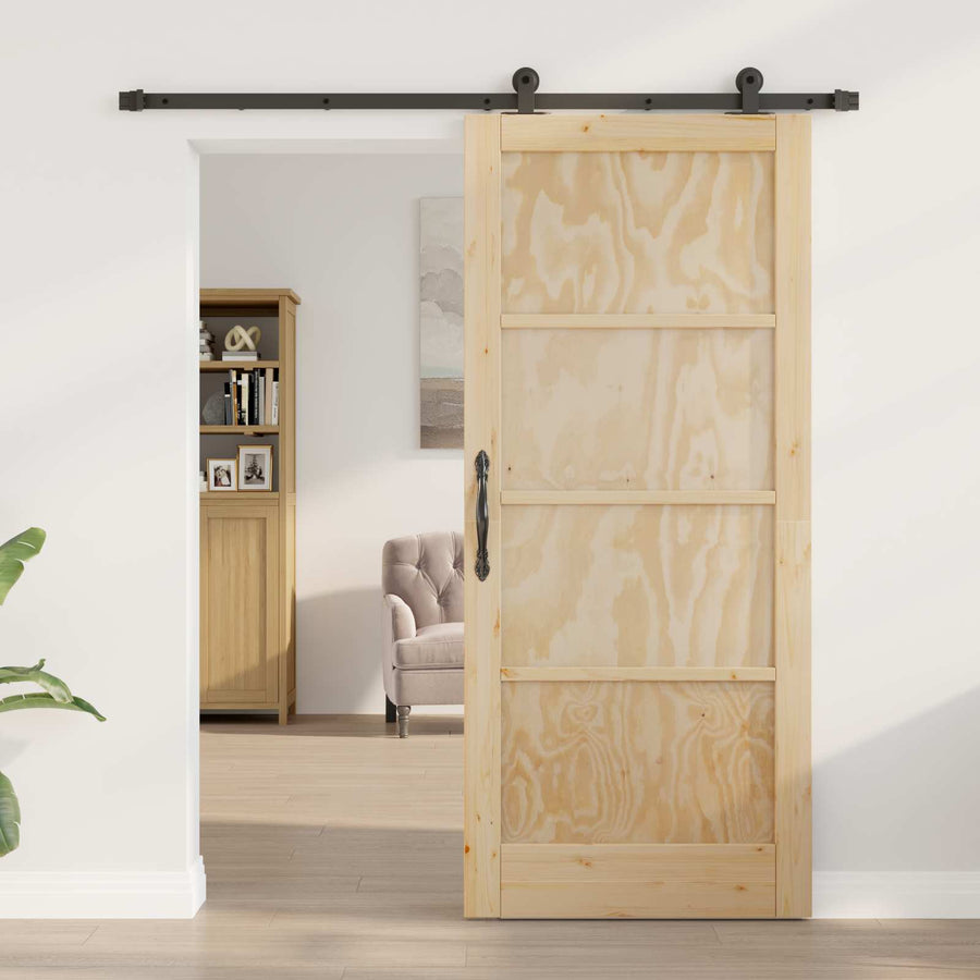 Schuifdeur Naturel en Zwart 86 x 198,5 cm Massief grenenhout