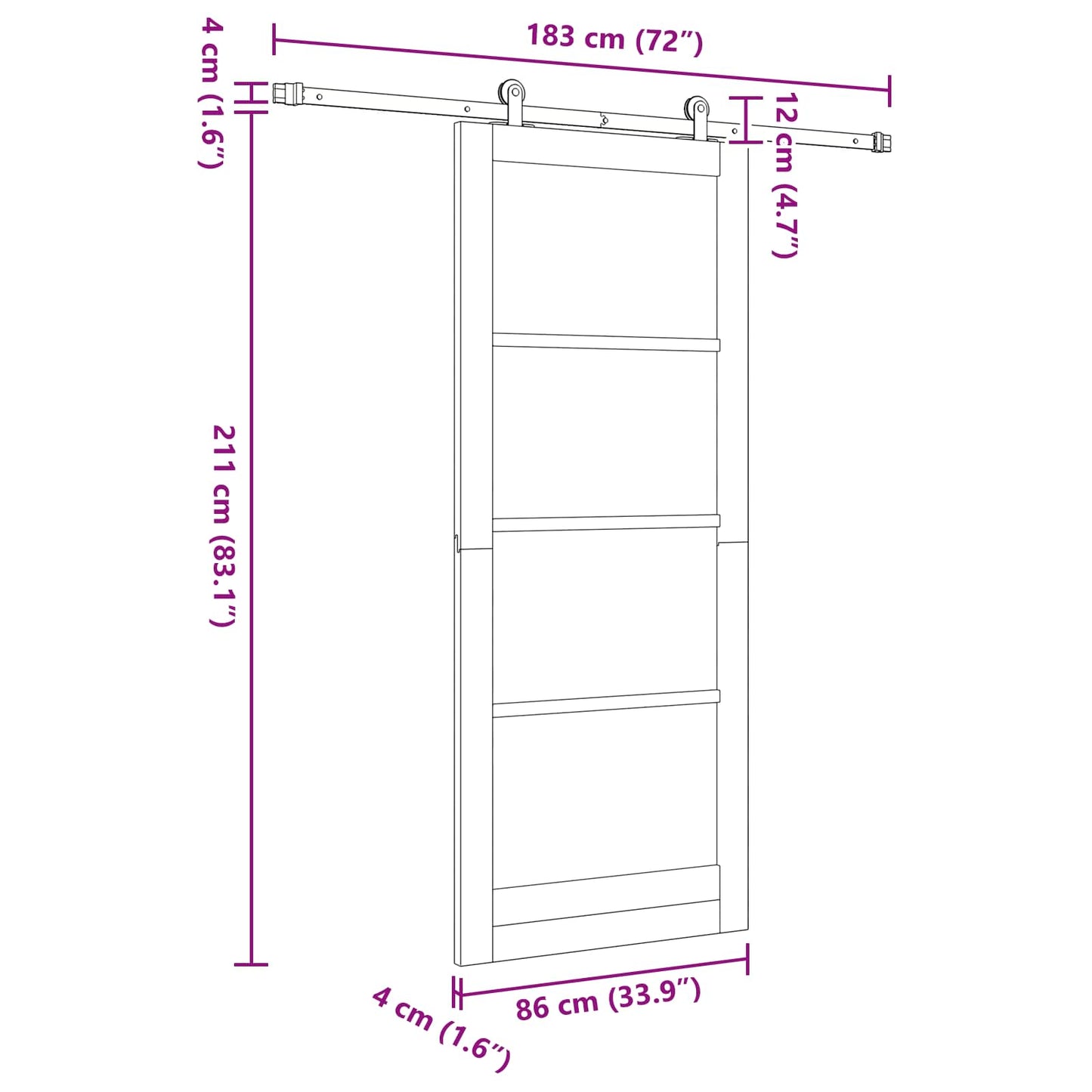 Schuifdeur Naturel en Zwart 86 x 211 cm Massief grenenhout