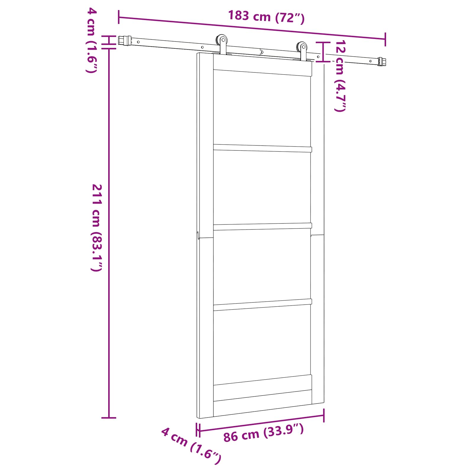 Schuifdeur Naturel en Zwart 86 x 211 cm Massief grenenhout