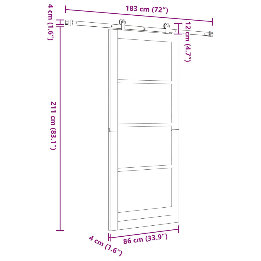 Schuifdeur Naturel en Zwart 86 x 211 cm Massief grenenhout