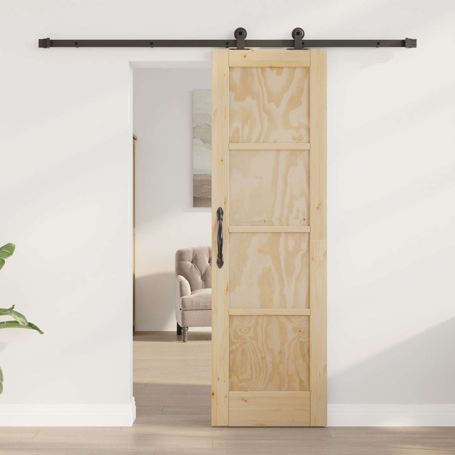 Schuifdeur Naturel en Zwart 61 x 198,5 cm Massief grenenhout