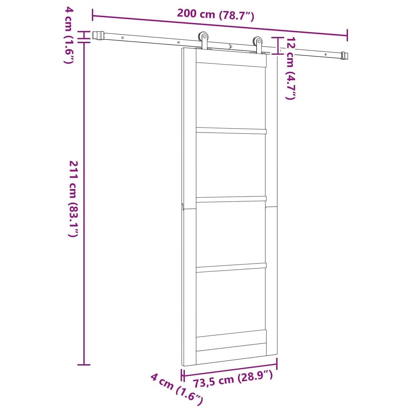 Schuifdeur Naturel en Zwart 73,5 x 211 cm Massief grenenhout