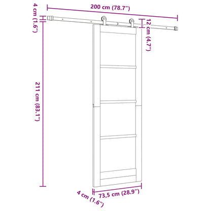 Schuifdeur Naturel en Zwart 73,5 x 211 cm Massief grenenhout