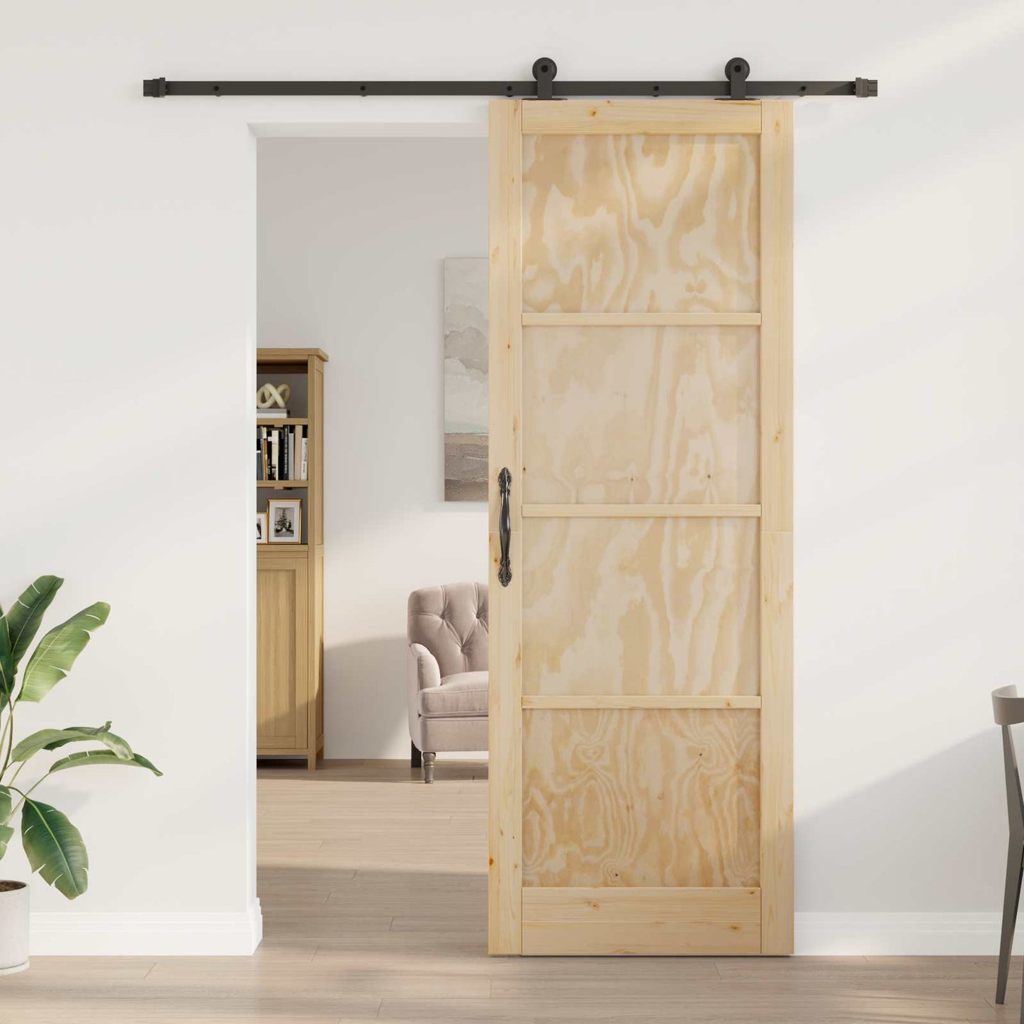 Schuifdeur Naturel en Zwart 83 x 232 cm Massief grenenhout