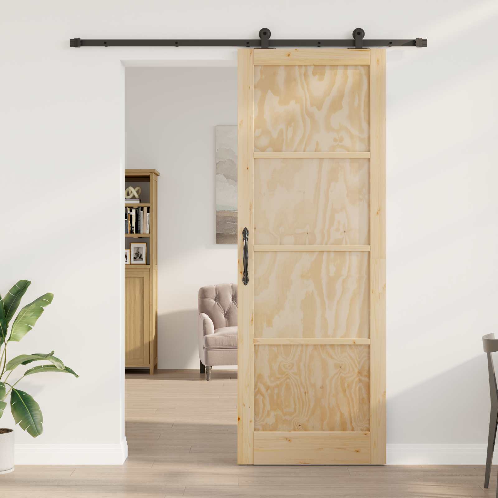 Schuifdeur Naturel en Zwart 83 x 232 cm Massief grenenhout