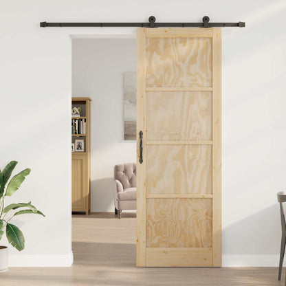 Schuifdeur Naturel en Zwart 83 x 232 cm Massief grenenhout