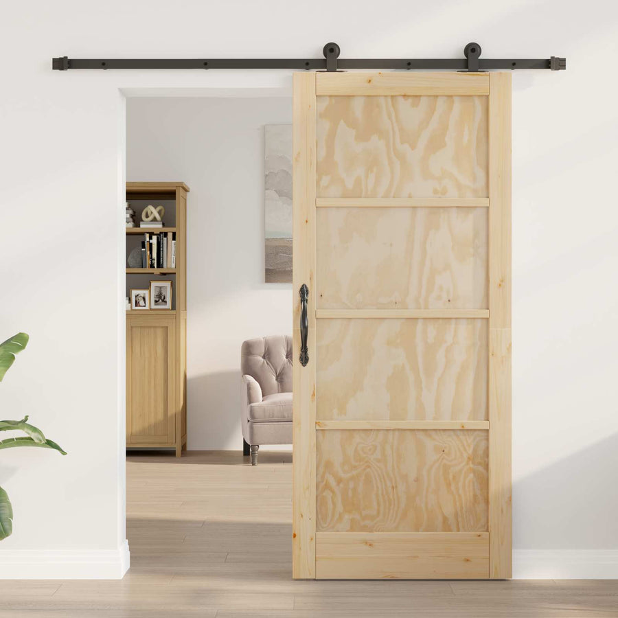 Schuifdeur Naturel en Zwart 86 x 198,5 cm Massief grenenhout
