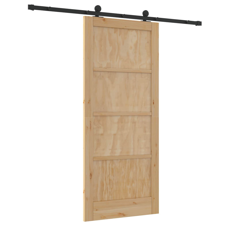 Schuifdeur Naturel en Zwart 86 x 198,5 cm Massief grenenhout