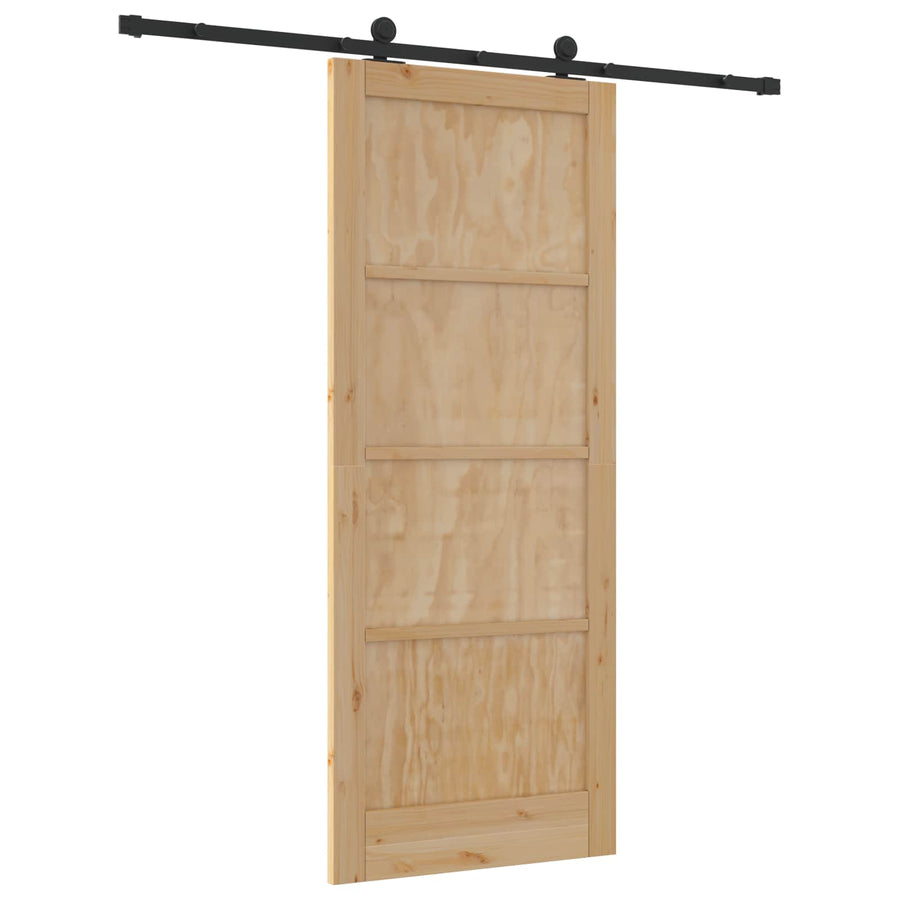 Schuifdeur Naturel en Zwart 86 x 211 cm Massief grenenhout