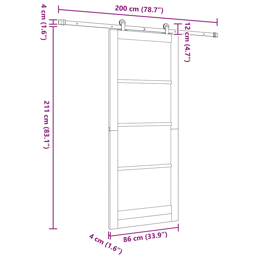 Schuifdeur Naturel en Zwart 86 x 211 cm Massief grenenhout