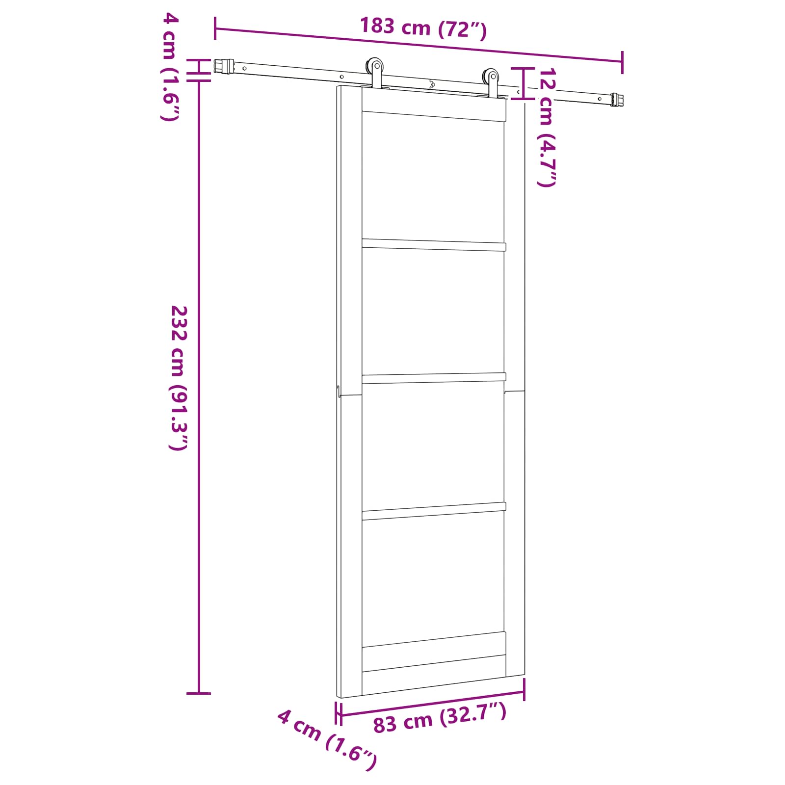 Schuifdeur Wit 83 x 232 cm Massief grenenhout