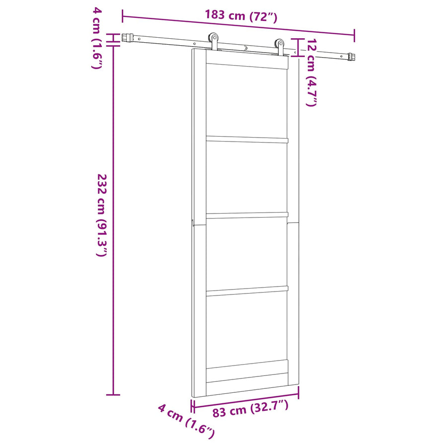 Schuifdeur Wit 83 x 232 cm Massief grenenhout