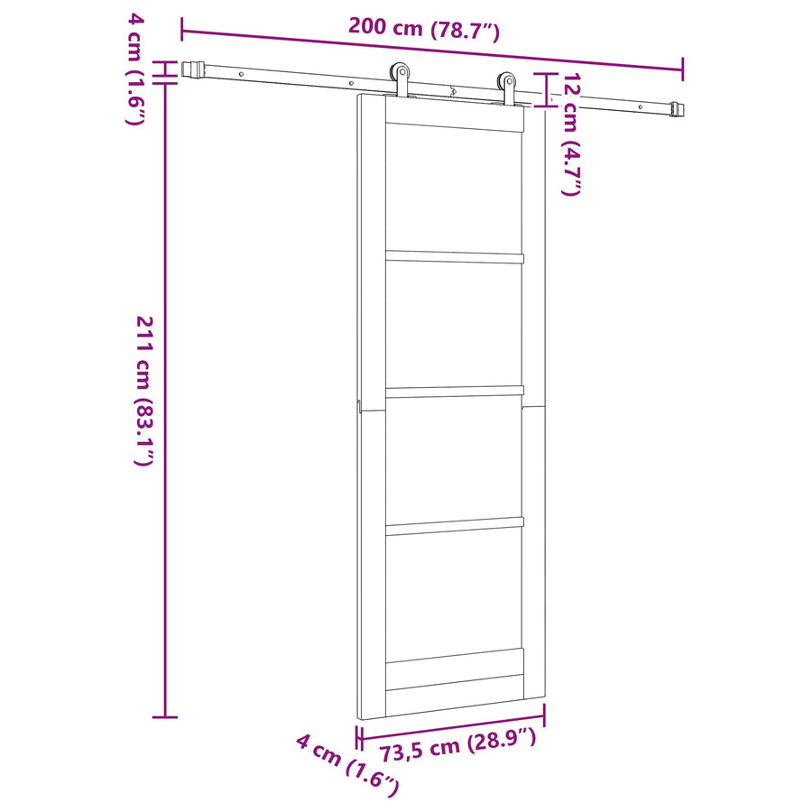 Schuifdeur Natuurlijk en Wit 73,5 x 211 cm Massief grenenhout
