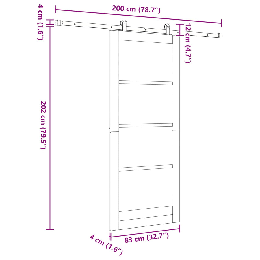 Schuifdeur Wit 83 x 202 cm Massief grenenhout