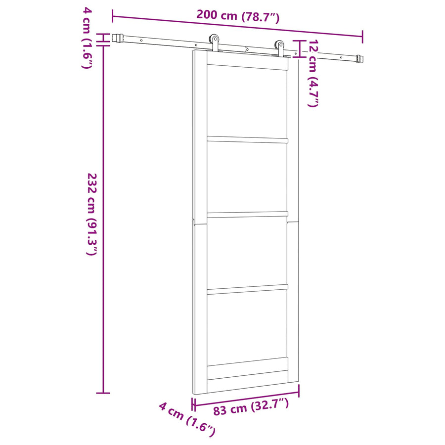 Schuifdeur Wit 83 x 232 cm Massief grenenhout