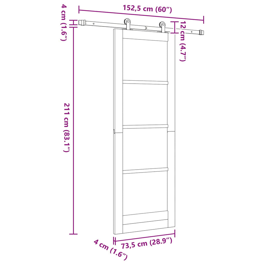 Schuifdeur ORKDAL Naturel 73,5 x 211 cm Massief grenenhout