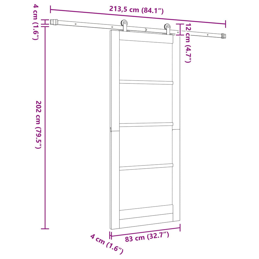 Schuifdeur ORKDAL Wit 83 x 202 cm Massief grenenhout