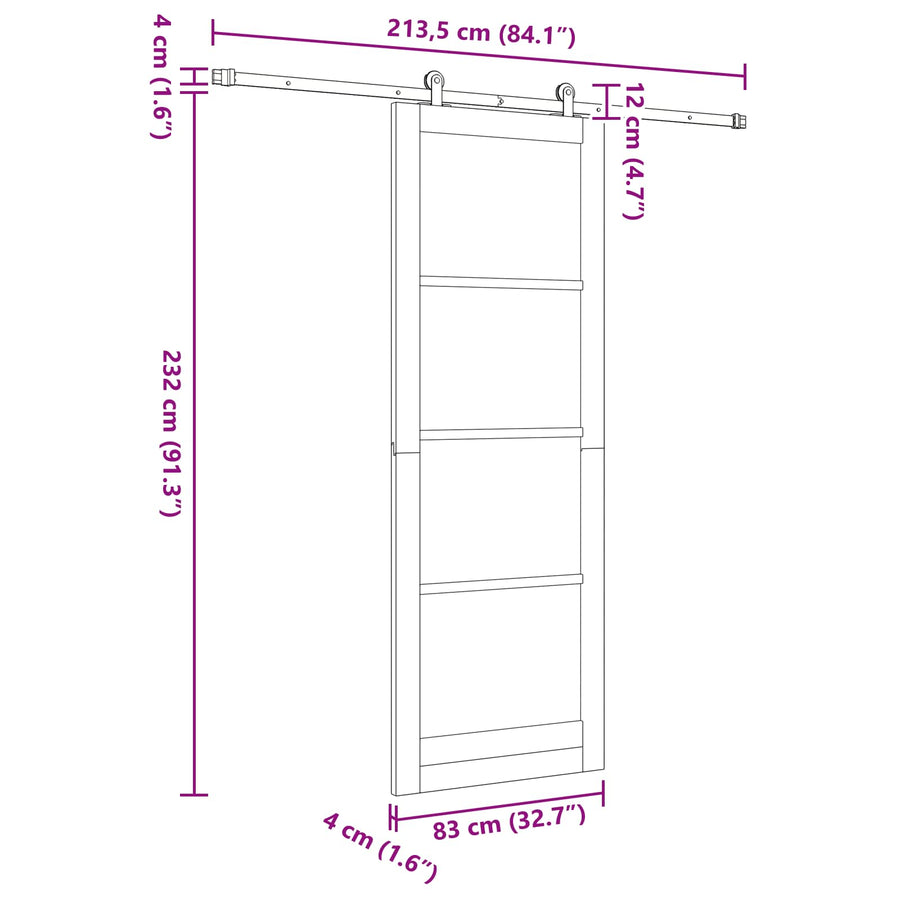 Schuifdeur ORKDAL Wit 83 x 232 cm Massief grenenhout