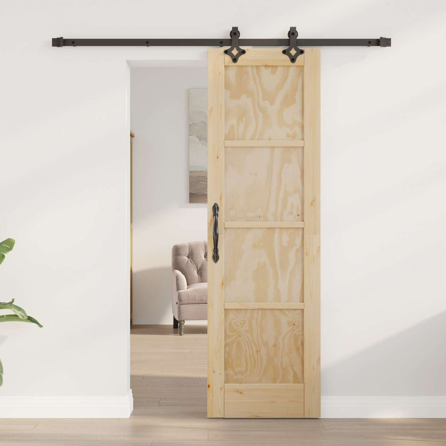 Schuifdeur Naturel en Zwart 61 x 198,5 cm Massief grenenhout