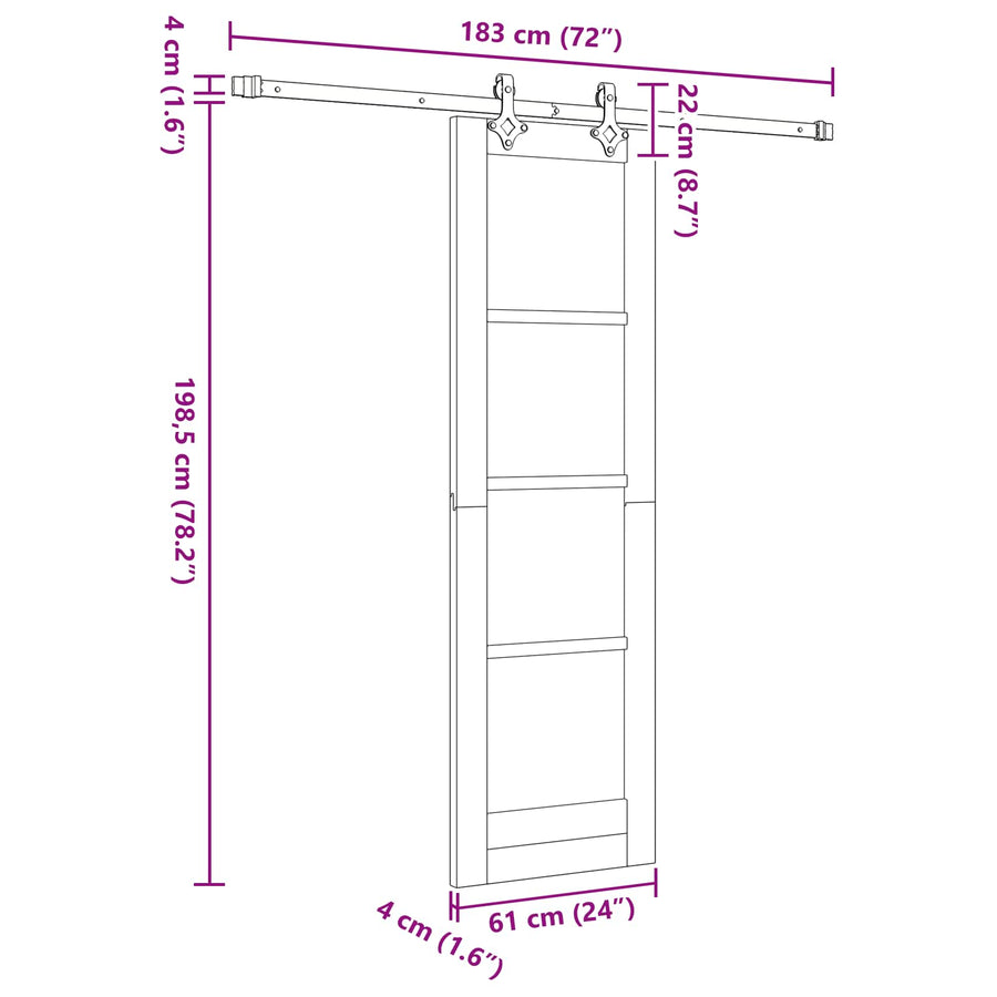 Schuifdeur Naturel en Zwart 61 x 198,5 cm Massief grenenhout