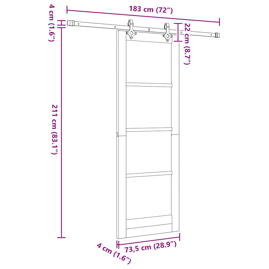Schuifdeur Naturel en Zwart 73,5 x 211 cm Massief grenenhout