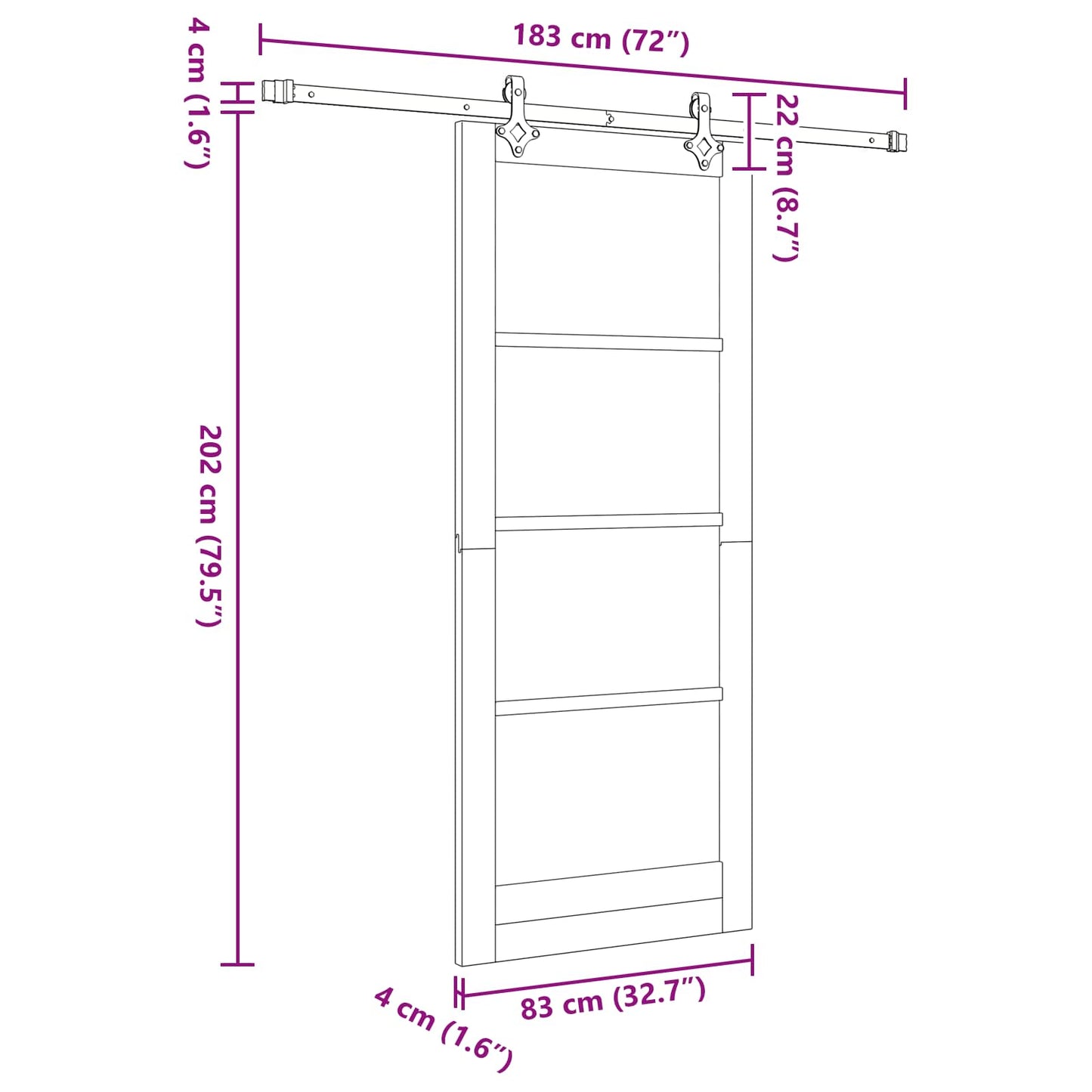 Schuifdeur Wit en zwart 83 x 202 cm Massief grenenhout