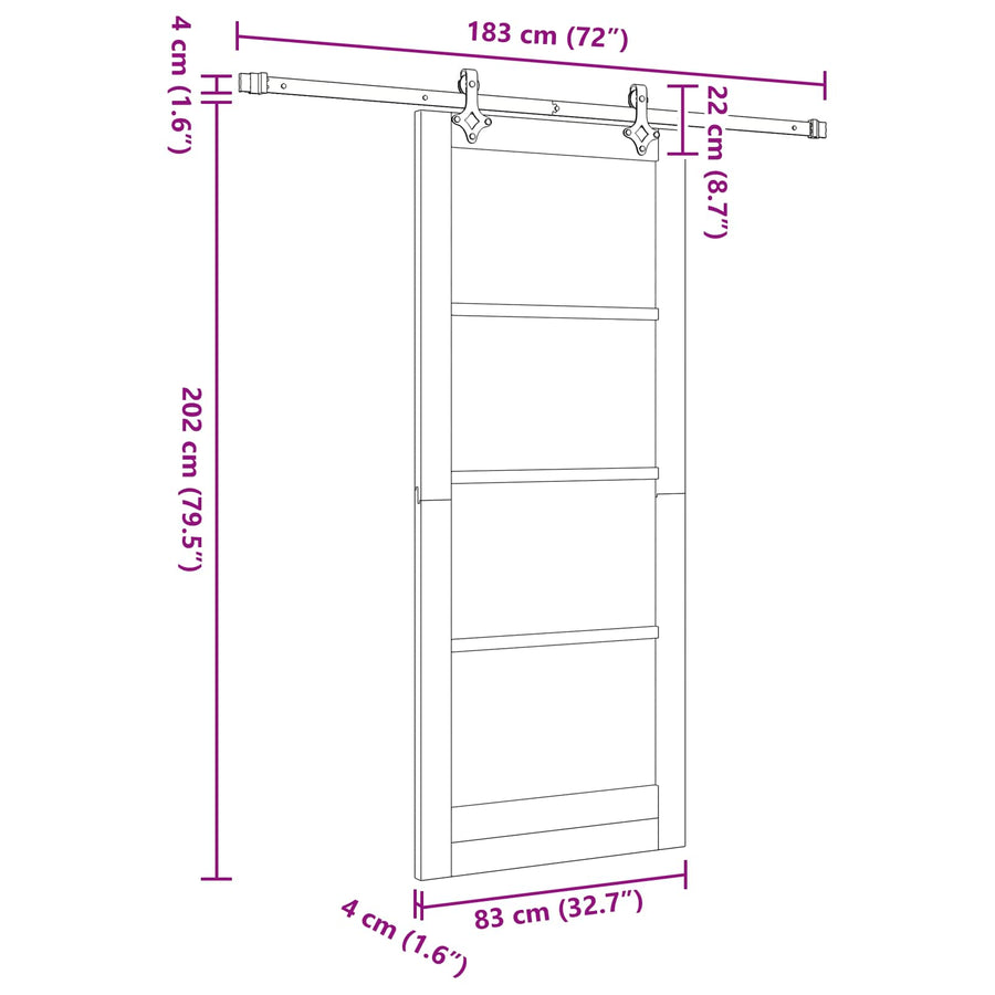 Schuifdeur Wit en zwart 83 x 202 cm Massief grenenhout