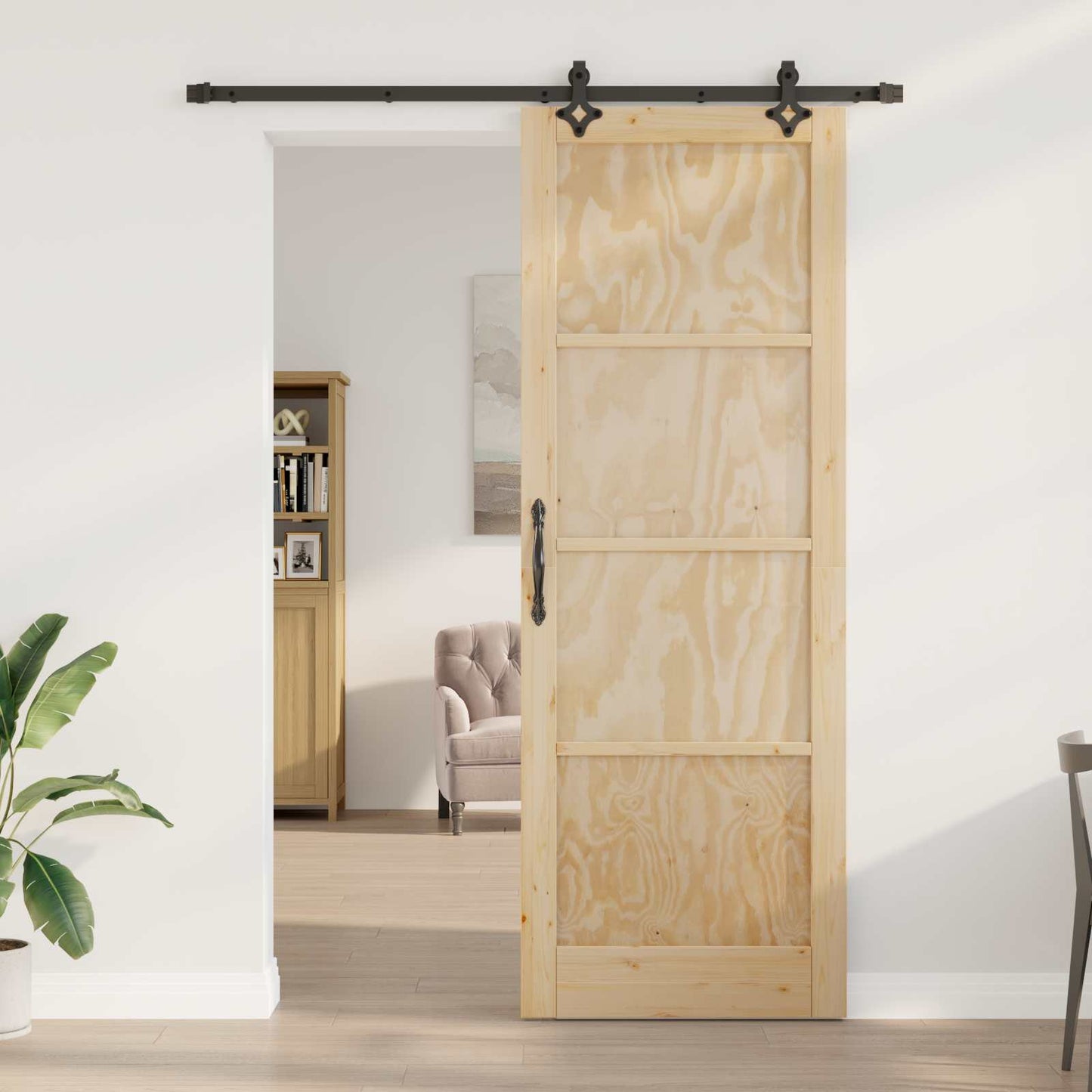 Schuifdeur Naturel en Zwart 83 x 232 cm Massief grenenhout