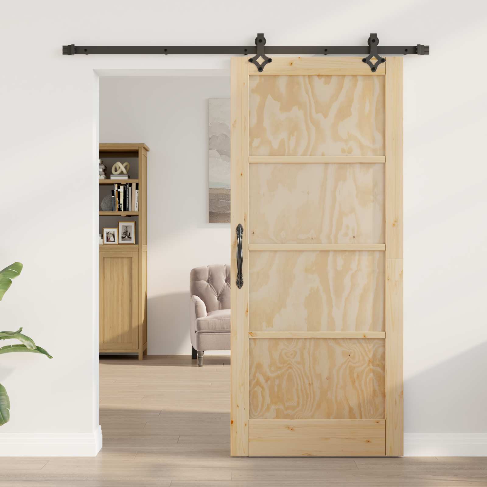 Schuifdeur Naturel en Zwart 86 x 198,5 cm Massief grenenhout