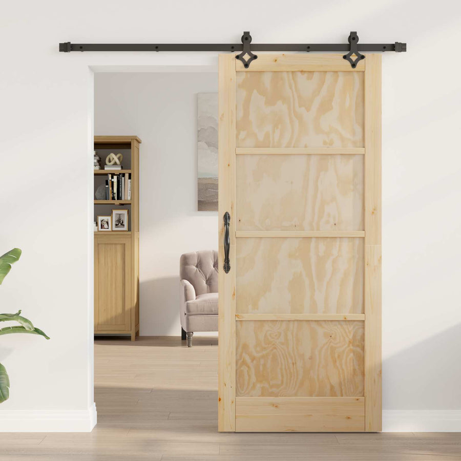 Schuifdeur Naturel en Zwart 86 x 198,5 cm Massief grenenhout