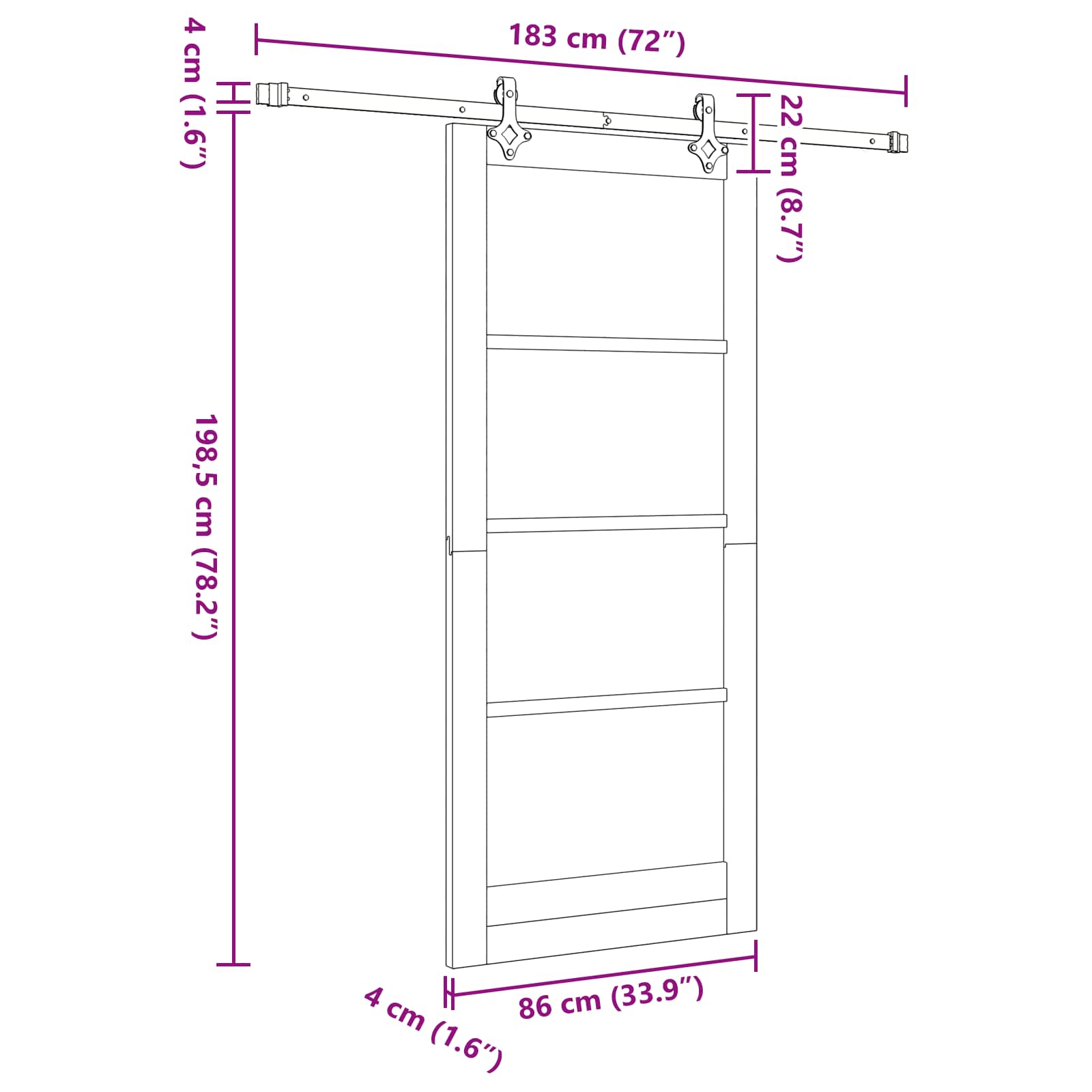 Schuifdeur Naturel en Zwart 86 x 198,5 cm Massief grenenhout