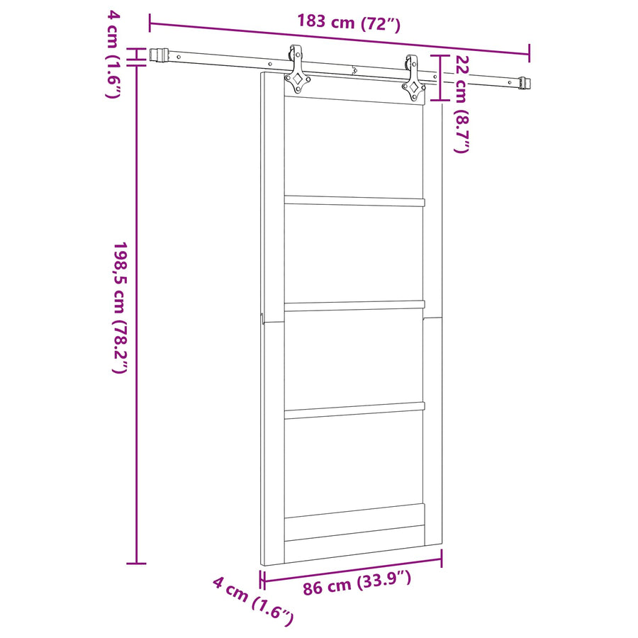Schuifdeur Naturel en Zwart 86 x 198,5 cm Massief grenenhout
