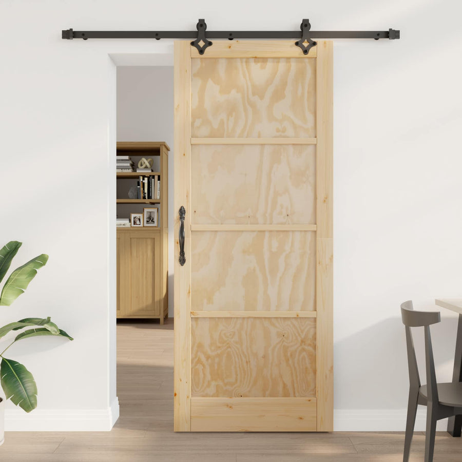 Schuifdeur Naturel en Zwart 86 x 211 cm Massief grenenhout