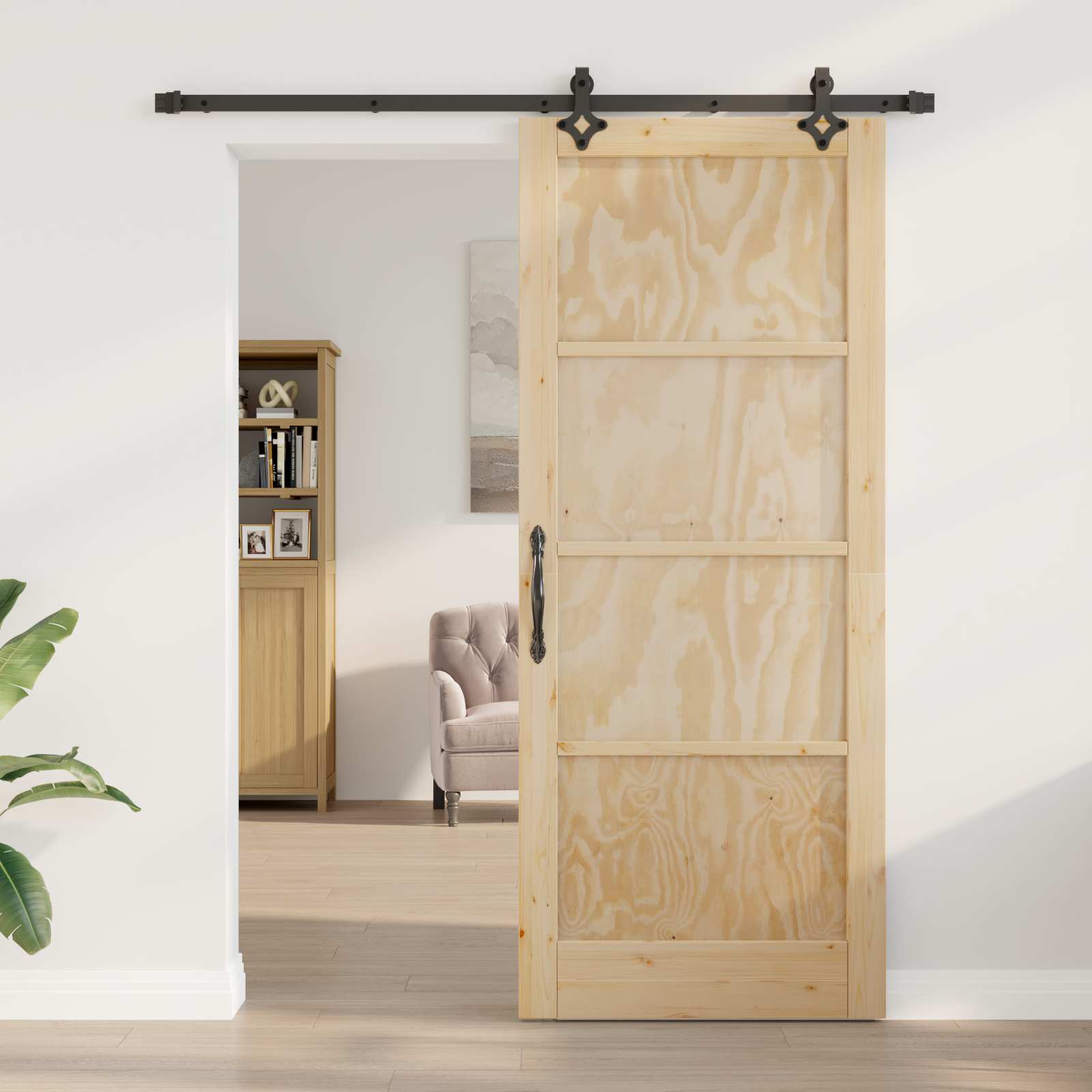 Schuifdeur Naturel en Zwart 86 x 211 cm Massief grenenhout