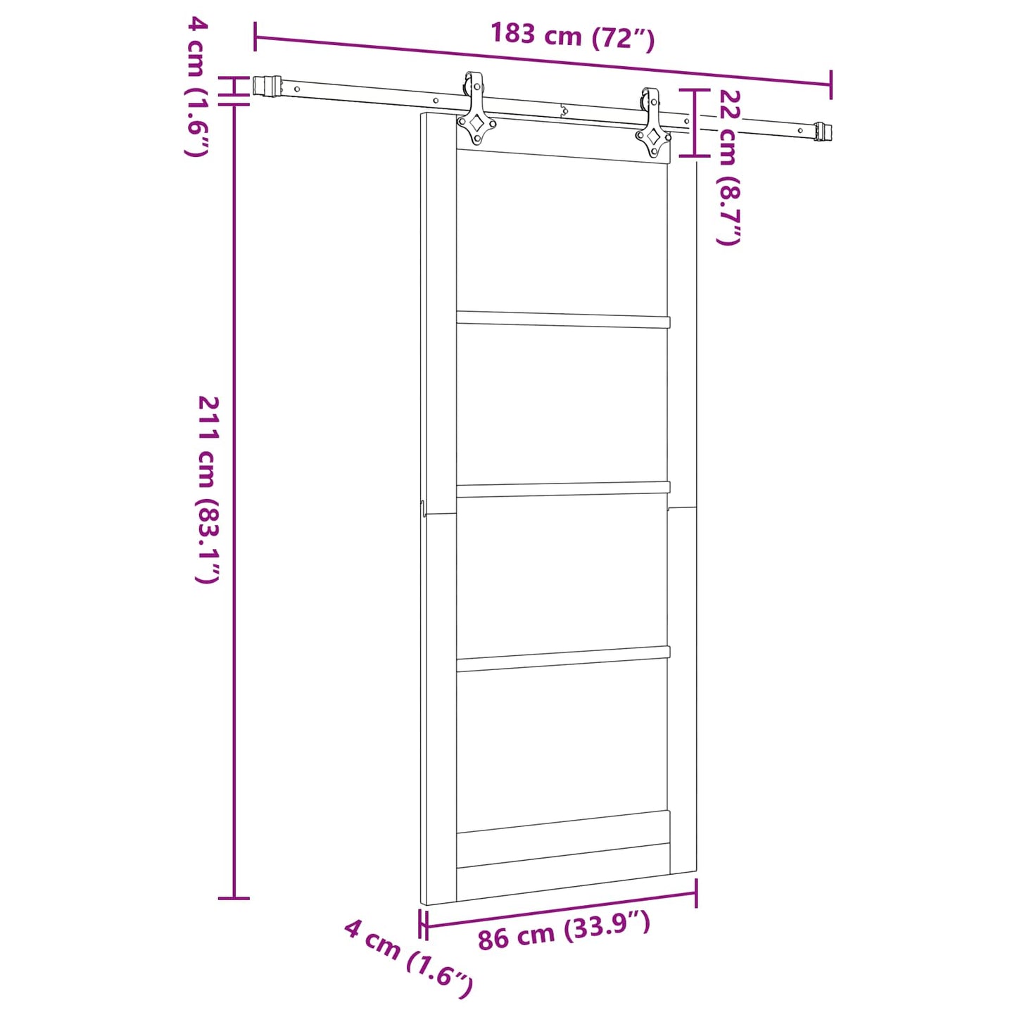 Schuifdeur Naturel en Zwart 86 x 211 cm Massief grenenhout
