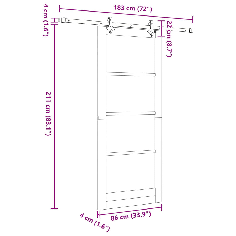 Schuifdeur Naturel en Zwart 86 x 211 cm Massief grenenhout