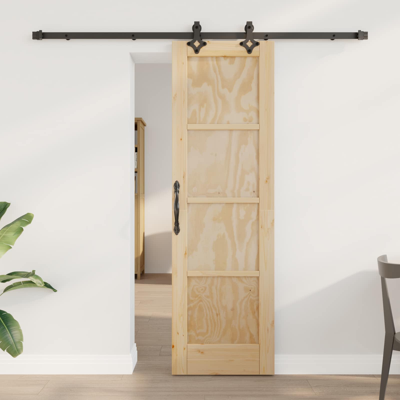 Schuifdeur Naturel en Zwart 61 x 198,5 cm Massief grenenhout