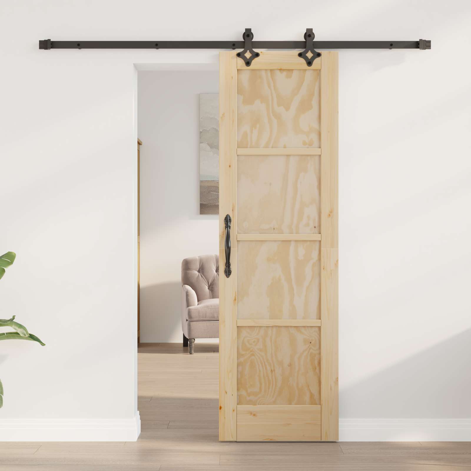 Schuifdeur Naturel en Zwart 61 x 198,5 cm Massief grenenhout