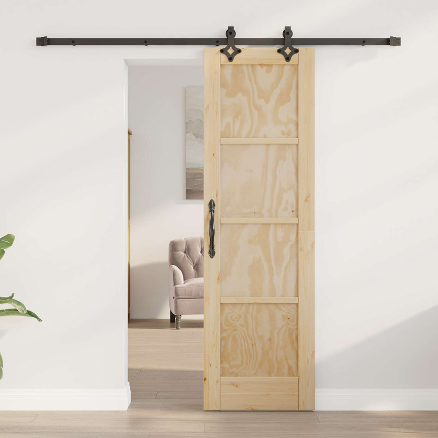 Schuifdeur Naturel en Zwart 61 x 198,5 cm Massief grenenhout