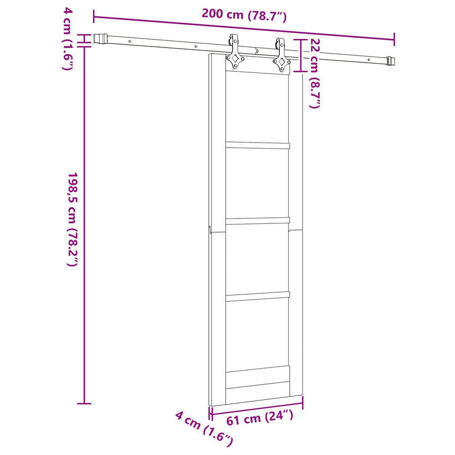 Schuifdeur Naturel en Zwart 61 x 198,5 cm Massief grenenhout