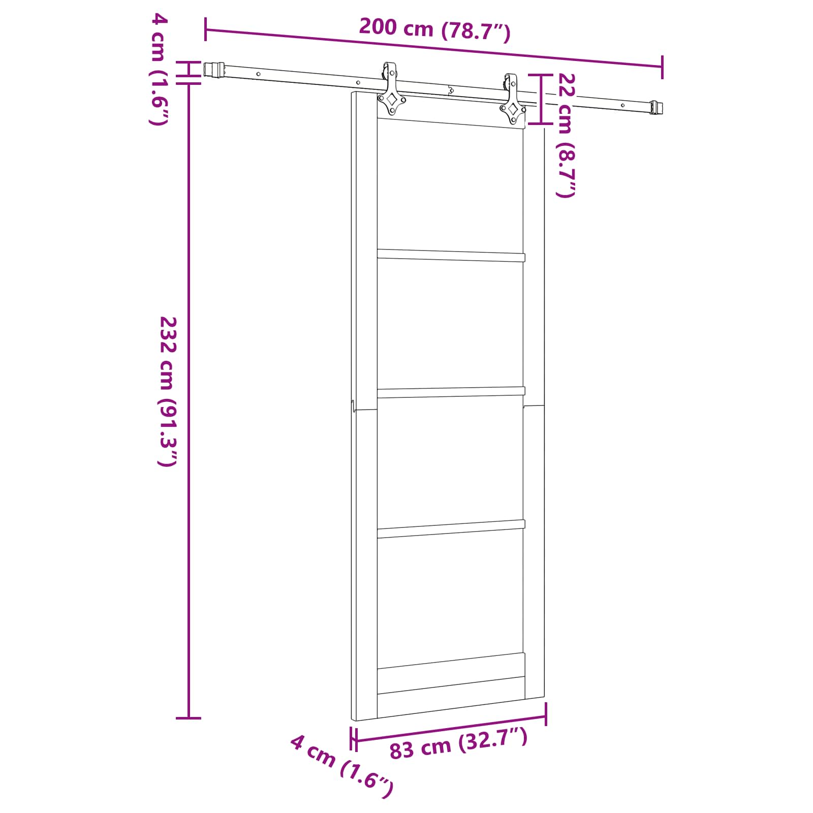 Schuifdeur Wit en zwart 83 x 232 cm Massief grenenhout