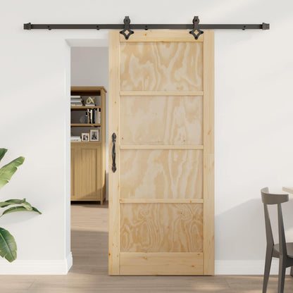 Schuifdeur Naturel en Zwart 86 x 198,5 cm Massief grenenhout
